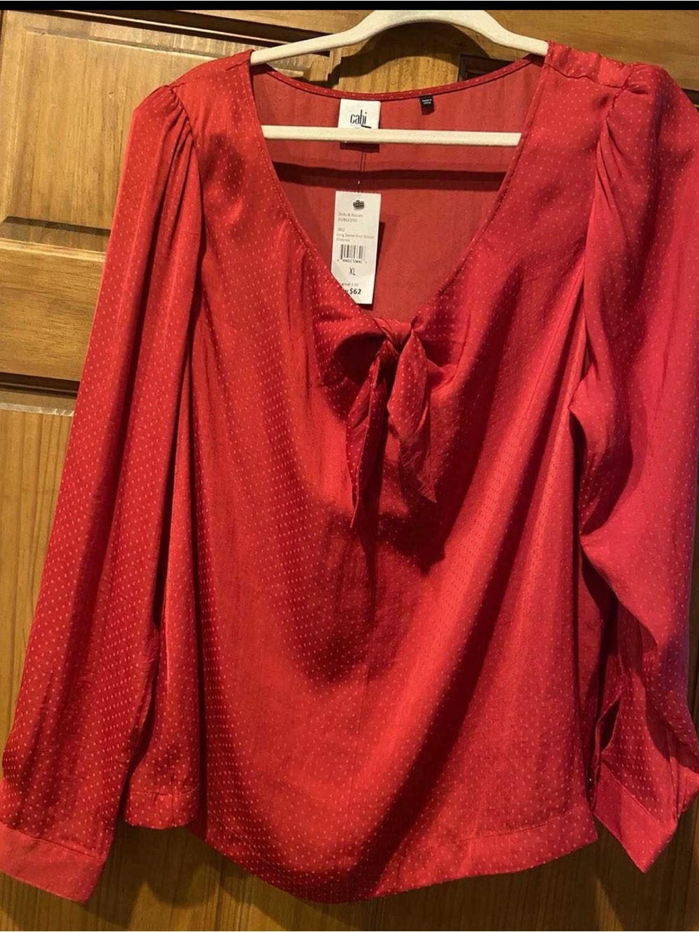 NWT! Sz xl Cabi Red Tie-Front Long Sleeve Blouse